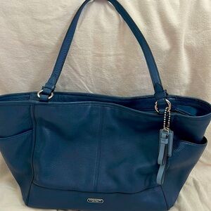 Coach Park Leather Carrie Tote Blue Shoulder Handbag Purse